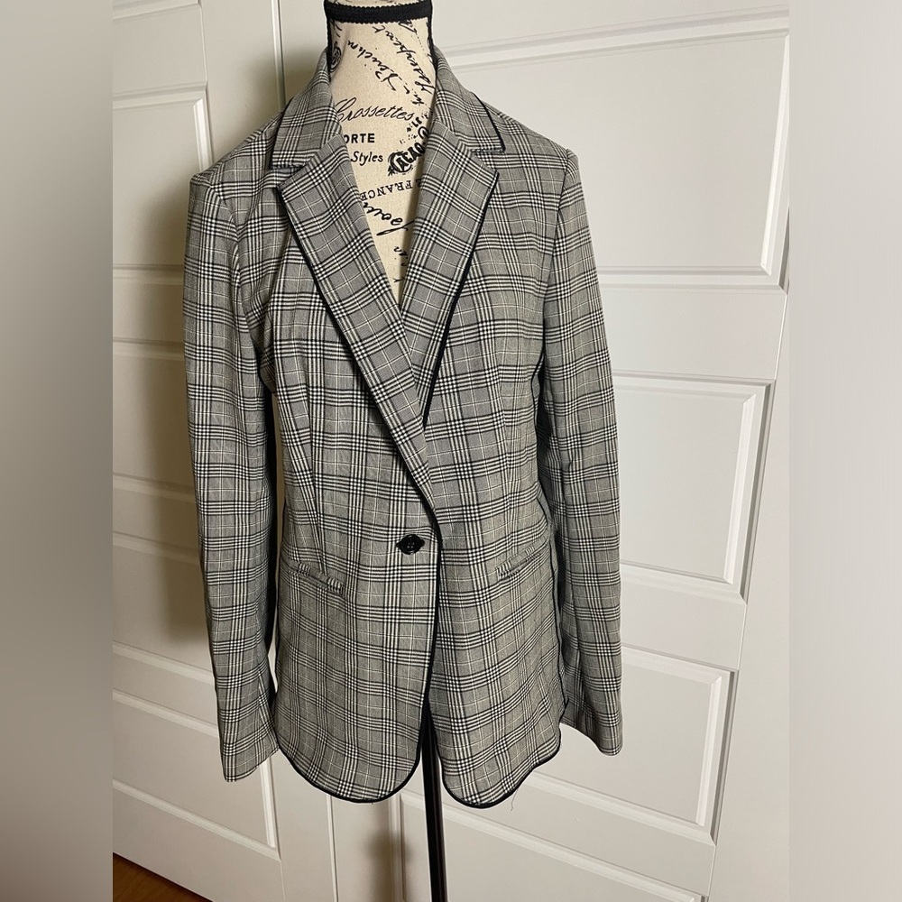 Banana Republic Blazer Womens 8 Gray Plaid One Button Closure